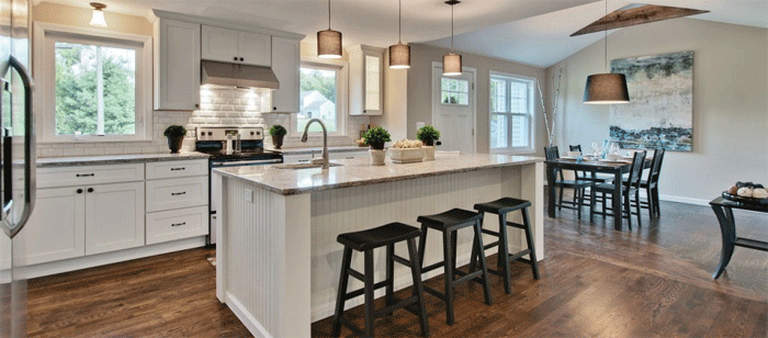 Kitchen island with bar stools